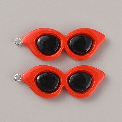 Opaque Resin Pendants, Sunglasses Charms, with Platinum Tone Iron Loops, Red, 45x16x4mm, Hole: 2mm(RESI-WH0026-89D)
