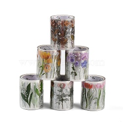 6 Rolls 6 Styles Flower PET Adhesive Sticker Rolls, Waterproof Decals for DIY Album Scrapbook, Greeting Card, Background Paper, Mixed Color, 50mm, about 2m/roll, 1 roll/style(DIY-CC0001-23)