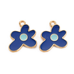 Alloy Enamel Pendant, Cadmium Free & Lead Free, Flower, Medium Blue, 17x15x2mm, Hole: 1.6mm(PALLOY-N160-82)