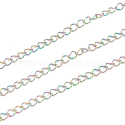 Ion Plating(IP) 304 Stainless Steel Curb Chain, Soldered, with Spool,, Rainbow Color, 4x3x0.5mm, 82 Feet(25m)/roll(STAS-B020-05MC)