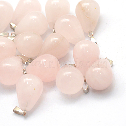 Teardrop Natural Rose Quartz Pendants, with Platinum Tone Brass Findings, 21~24x12~14mm, Hole: 4x7mm(G-Q435-24)