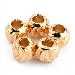Brass Beads, Long-Lasting Plated, Corrugated Round, Real 24K Gold Plated, 3x2.5mm, Hole: 1.2mm(KK-O133-315B-G)
