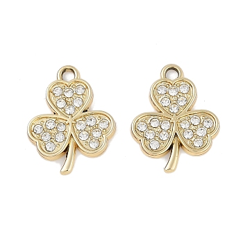 Alloy Rhinestone Pendants, Clover, Golden, 18x14x2mm, Hole: 2mm