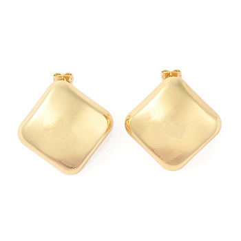 Rack Plating Brass Stud Earrings for Women, Cadmium Free & Lead Free, Long-Lasting Plated, Rhombus, Real 18K Gold Plated, 32x32mm