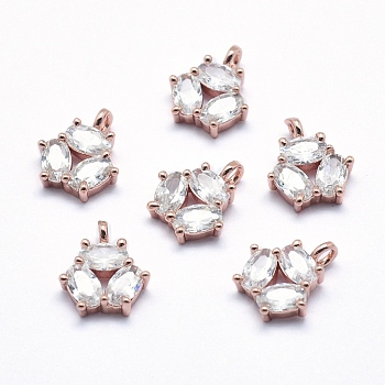 Brass Charms, with Cubic Zirconia, Cadmium Free & Nickel Free & Lead Free, Flower, Clear, Real Rose Gold Plated, 11x9x3mm, Hole: 2mm