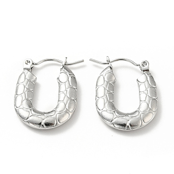304 Stainless Steel Rectangle Chunky Hoop Earrings for Women, Stainless Steel Color, 22x17x3mm, Pin: 0.8mm