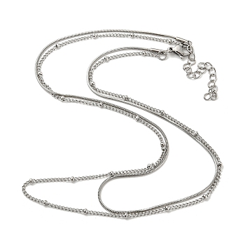 304 Stainless Steel Double-Layer Necklace, Satellite & Snake Chains Necklace, Stainless Steel Color, 15.16 inch(38.5cm)