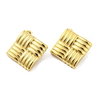 304 Stainless Steel Stud Earrings, Rhombus, Real 14K Gold Plated, 40.5x30mm