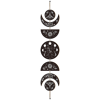 Moon Phase Wood Hanging Wall Decorations, with Cotton Thread Tassels, for Home Wall Decorations, Moon Phase Pattern, 72.5cm