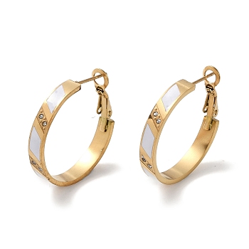 304 Stainless Steel Rhinestone Hoop Earrings for Women, Enamel Style, Real 18K Gold Plated, 27.5x4.5mm