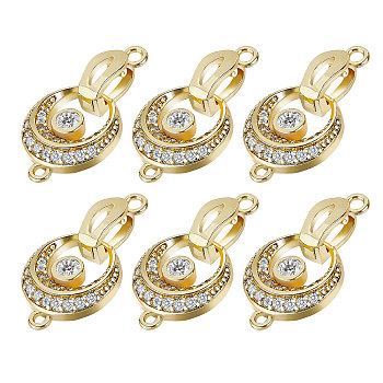  6Pcs Brass Fold Over Clasp with Crystal Rhinestone, Crescent Moon, Golden, moon: 16.5x14x3.5mm, hole: 1.5mm, clasp: 12.5x4.5x5mm, hole: 1.8mm,