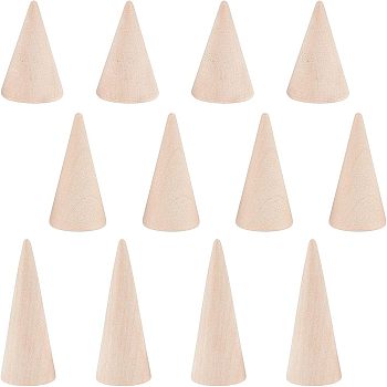 12Pcs 3 Style Wooden Ring Displays, Cone Shaped Finger Ring Display Stands, Mixed Color, 4pcs/style