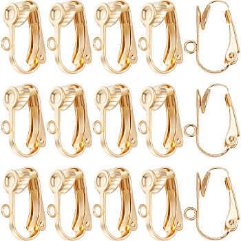 30Pcs 304 Stainless Steel Clip-on Earrings Findings, with Loop, for Non-pierced Ears, Real 18K Gold Plated, 16x12x7.5mm, Hole: 1.8mm