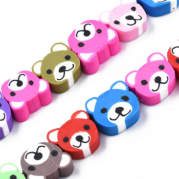 Handmade Polymer Clay Bead Strands, Bear Head, Colorful, 7.5~10x9~11x4mm, Hole: 1.6mm, about 37~40pcs/strand, 13.58 inch~15.35 inch(34.5~39cm)