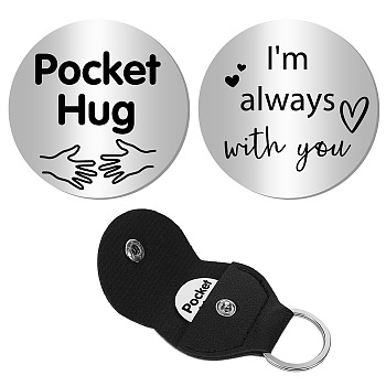 1Pc 201 Stainless Steel Commemorative Coins, Pocket Hug Coin, Inspirational Quote Coin, Flat Round, Stainless Steel Color, with 1Pc PU Leather Guitar Clip, Word I'm Always with You, Word, 30x2mm