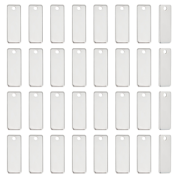 80Pcs 304 Stainless Steel Stamping Blank Tag Pendants, Rectangle, Stainless Steel Color, 25x9x1mm, Hole: 2.5mm