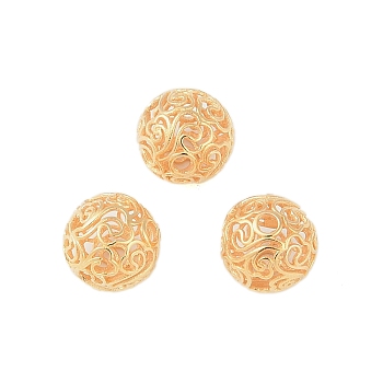 925 Sterling Silver Beads, Hollow, Round, Real 18K Gold Plated, 8mm, Hole: 1.5mm