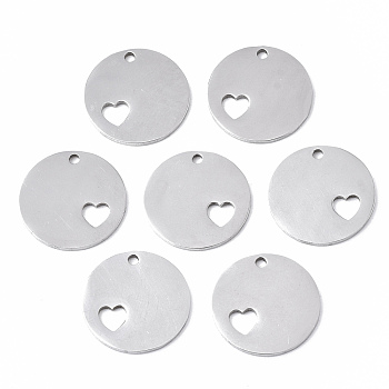 201 Stainless Steel Charms, Laser Cut, FLat Round with Heart, Stainless Steel Color, 15x1mm, Hole: 1.4mm