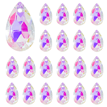 50Pcs Glass Faceted Teardrop Beads, Top Drilled, Clear AB, 22x13x7.5mm, Hole: 1.8mm