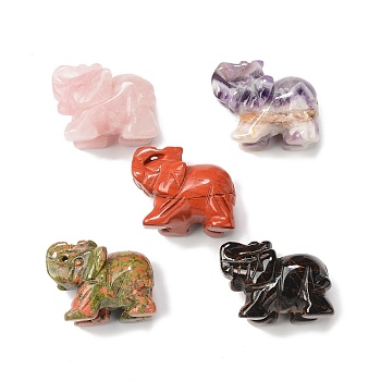 Elephant Natural Gemstone Figurine Display Decoration, for Home Office Tabletop, 36~41x29~32x19~21mm
