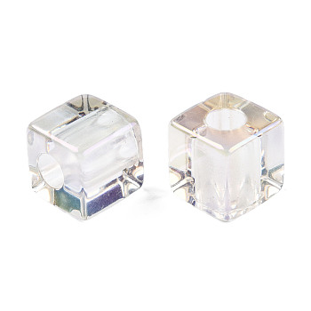 Transparent Resin European Beads, Pearl Luster Plated, Large Hole Beads, Cube, Clear, 20x20x20mm, Hole: 8mm