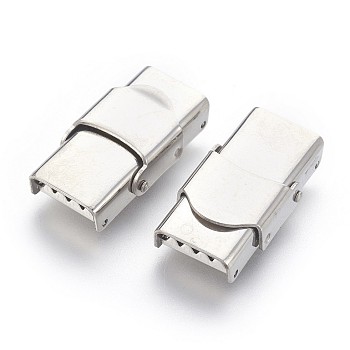 201 Stainless Steel Watch Band Clasps, Rectangle, Stainless Steel Color, 25x14x6mm, Hole: 4x10mm