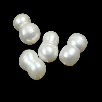 Natural Baroque Keshi Pearl Beads, Freshwater Pearl Beads, Gourd, Floral White, 13~16.5x8~10mm
