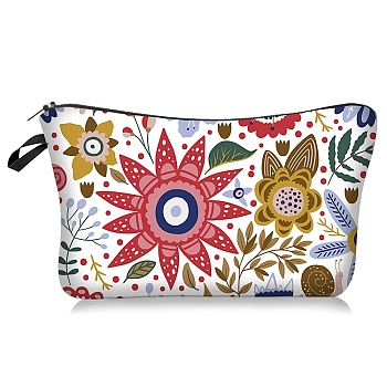 Flower Pattern Polyester Waterpoof Makeup Storage Bag, Multi-functional Travel Toilet Bag, Clutch Bag with Zipper for Women, Colorful, 22x13.5cm
