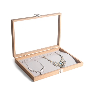 Rectangle Wooden Necklaces Presentation Boxes, Clear Visible Jewelry Display Case for Necklaces, Navajo White, 350x240x45mm