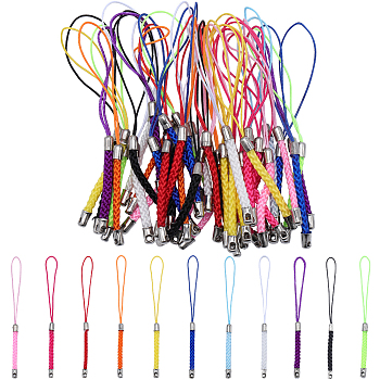 66Pcs 11 Colors Polyester Cord Mobile Straps, with Platinum Plated Iron Findings, Mixed Color, 8~9cm, 6pcs/color