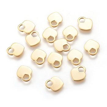 201 Stainless Steel Charms, Stamping Blank Tag, Heart Lock, Golden, 11.5x10x1mm, Hole: 4mm