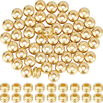 80Pcs Brass Beads, Grooved Beads, Column, Real 14K Gold Plated, 4x2.8mm, Hole: 1.5mm