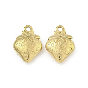 Ion Plating(IP) 304 Stainless Steel Charms, Strawberry Charm, Real 18K Gold Plated, 15x11x4mm, Hole: 1.5mm