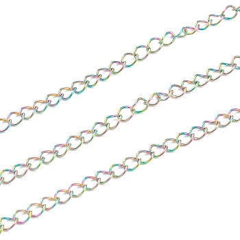 Ion Plating(IP) 304 Stainless Steel Curb Chain, Soldered, with Spool,, Rainbow Color, 4x3x0.5mm, 82 Feet(25m)/roll