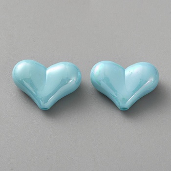 Electroplate Opaque Acrylic Beads, Heart, Deep Sky Blue, 15.5x22x8.5mm, Hole: 1.6mm