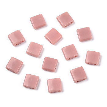 Opaque Acrylic Slide Charms, Square, Light Coral, 5.2x5.2x2mm, Hole: 0.8mm.
