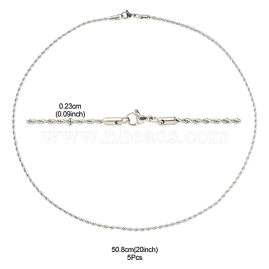 5 pièces 304 colliers de chaîne de corde de torsion ronde en acier inoxydable pour hommes femmes(NJEW-YW0001-07)-4