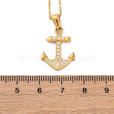 304 Stainless Steel Crystal Rhinestone Anchor Pendant Necklaces(NJEW-Z057-01C-G)-5