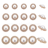 24Pcs 4 Styles 1-Hole Alloy Rhinestone Shank Buttons, with Plastic Imitation Pearl Beads, Half Round, Golden, 15~22x10~13mm, hole: 1.8~2.8mm, 6pcs/style(BUTT-NB0001-73)