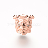 Brass Micro Pave Cubic Zirconia Puppy Beads, Bulldog Head, Rose Gold, 11.5x11mm(ZIRC-S053-YS025-3)