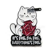 Cat Dice Knife Enamel Pins, Black Alloy Brooches for Backpack Clothes, Word It's Fine I'm Fine Everything's Fine, Dark Red, 29.5x24x1.5mm(JEWB-P021-A01)