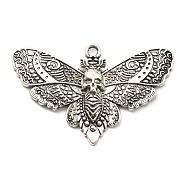 Alloy Pendants, Moth with Skull, Antique Silver, 27x42x3mm, Hole: 2mm(PALLOY-D020-14AS)