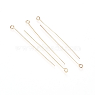 304 Stainless Steel Eye Pins, Real 18K Gold Plated, 50x0.6mm, Hole: 2mm(X-STAS-L238-005C-G)