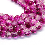 Baking Painted Transparent Crackle Glass Round Bead Strands, Medium Violet Red, 8.5~9mm, Hole: 1.5mm, about 105pcs/strand, 31.8 inch(X-DGLA-Q018-8mm-07)