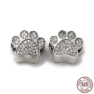 Thailand 925 Sterling Silver Micro Pave Clear Cubic Zirconia European Beads, Large Hole Beads, Dog Paw Print, Antique Silver, 10x12x8.5mm, Hole: 4.7x4.4mm(STER-D018-02AS)