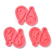 Pendant Silicone Molds, Resin Casting Molds, For UV Resin, Epoxy Resin Jewelry Making, Teardrop with Unicorn & Mermaid & Mermaid Tail Shaped, Tomato, 60x65x7mm, 3pcs/set(DIY-P022-21)