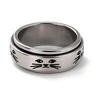 203 Stainless Steel Rotating Spinner Fidget Band Rings for Anxiety Stress Relief, Stainless Steel Color, Cat Pattern, US Size 6 3/4(17.1mm), 8mm(RJEW-G118-05P)