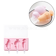 Ice Pop Food Grade Silicone Molds, with Plastic Lids and Sticks, for Children Summer Home Kitchen Tools, Apple & Aguacate & Carrot, Pink, 91x182x22mm, Stick: 86x15x12mm(AJEW-D039-17)