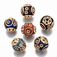 Round Handmade Indonesia Beads, with Alloy Cores, Mixed Color, 15x14mm, Hole: 2mm(IPDL-R394-M-G)