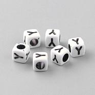 Opaque Acrylic Beads, Letter Style, Cube, Letter.Y, 6x6x6mm, Hole: 3mm, about 3000pcs/500g(SACR-Q188-02Y)